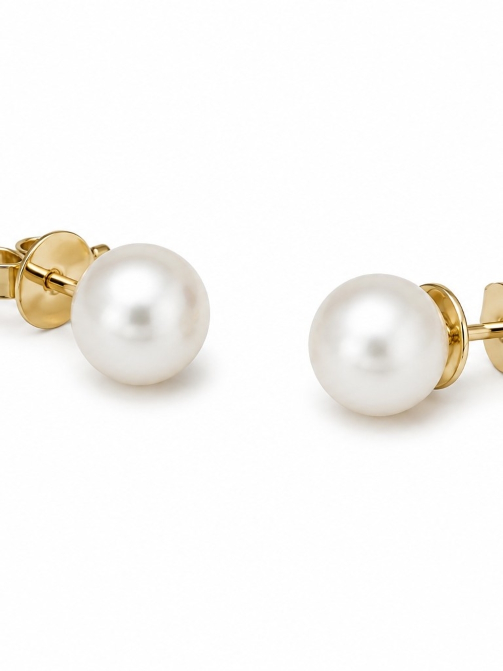 Authentic 14k Solid Gold Perfect Round White Pearl Stud Earrings